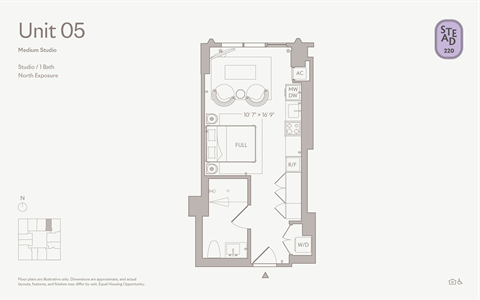 Floor plan for studio, 1 bath, 400 sqft